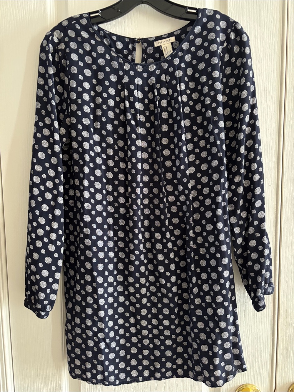 Forever 21 Navy Polka Dot Long Sleeve Dress